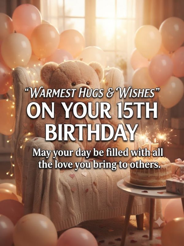 Lovely 15th Birthday Wishes Brimming Over Warm Hugs